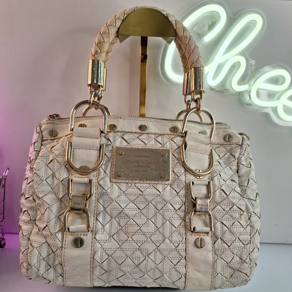 Versace Cream Quilted Handbag